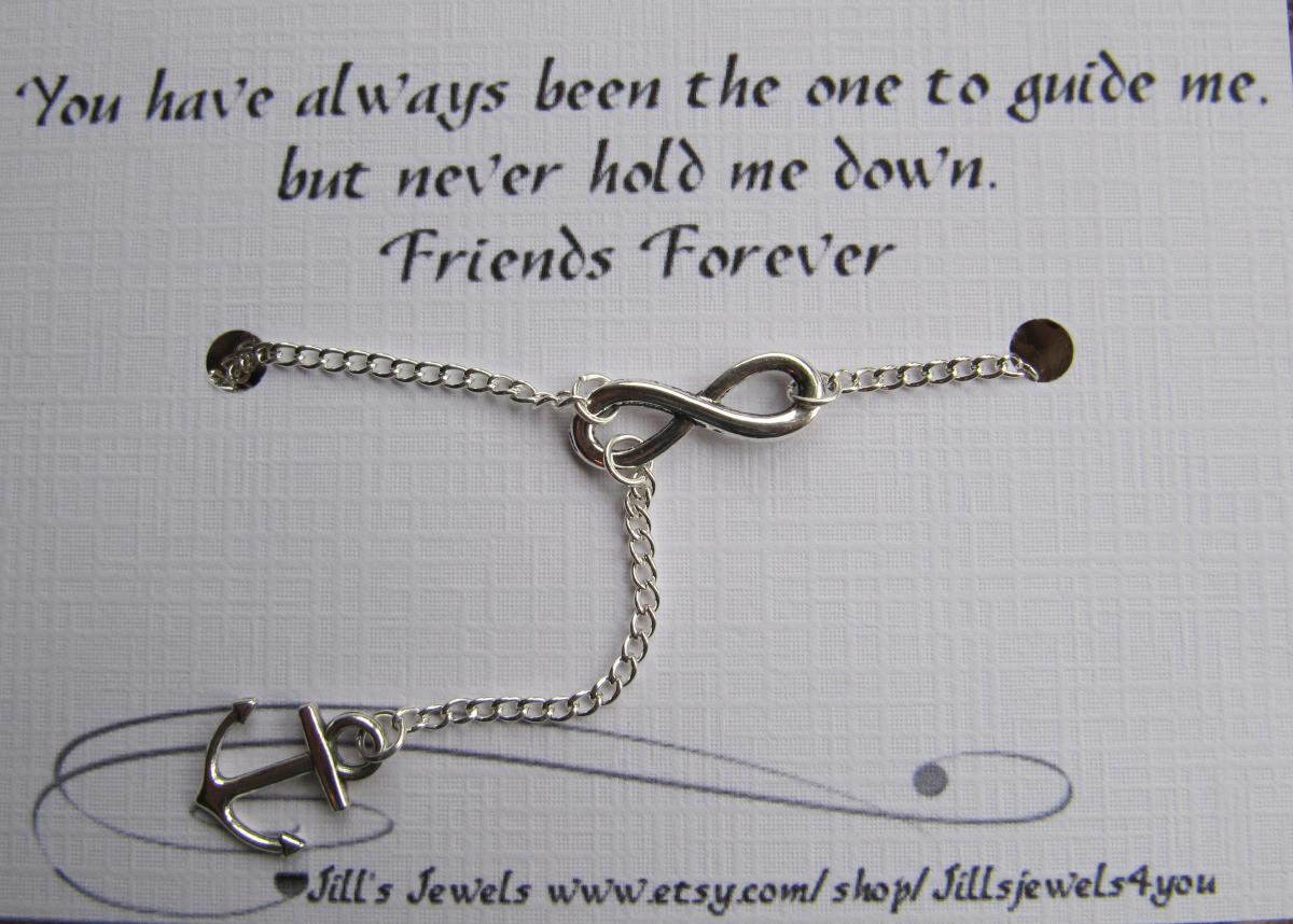Infinity And Anchor Charm Necklace And Quote Inspirational Card- Bridesmaids Gift - Friendship Necklace - Friends Forever - Quote Gift